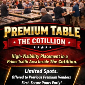 Premium vendor table for Kansas Card Show at The Cotillion Wichita